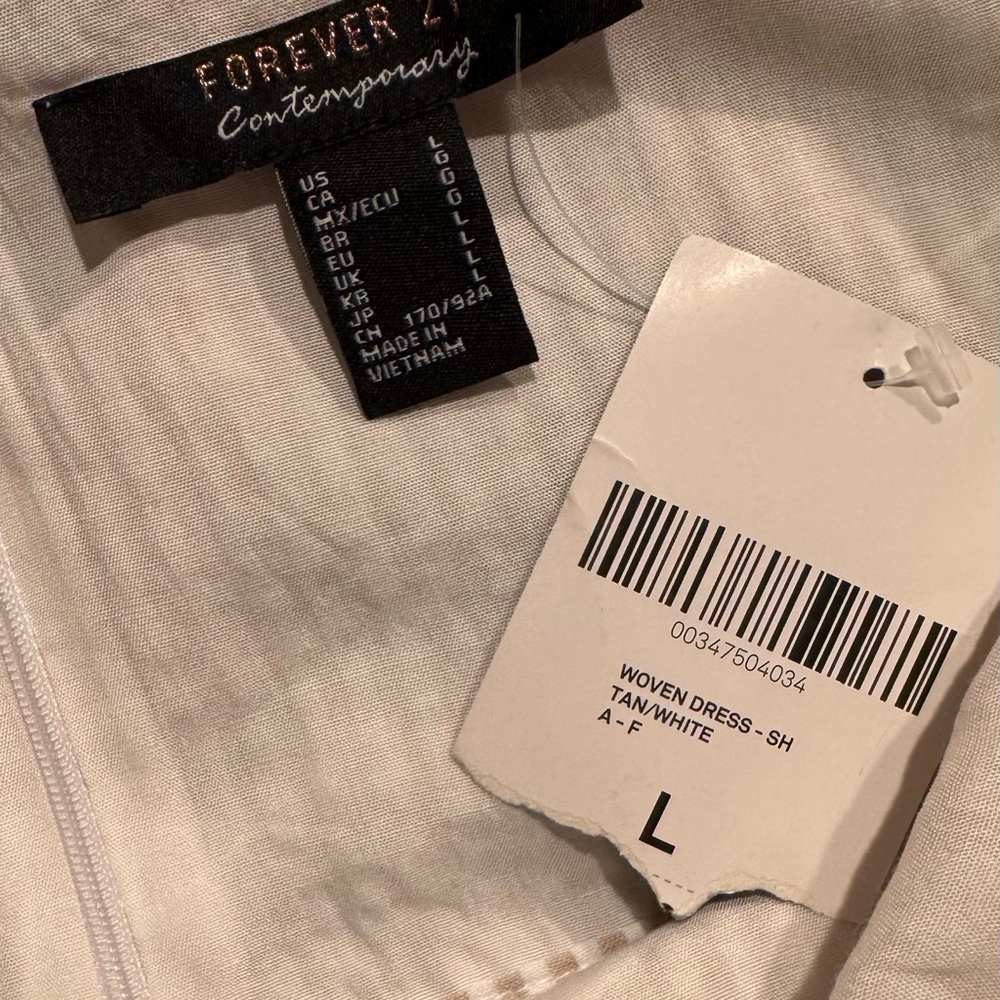 Forever 21 Sun Dress Seersucker NWT Women’s Size Large Beige and White Stripe - Picture 7 of 11